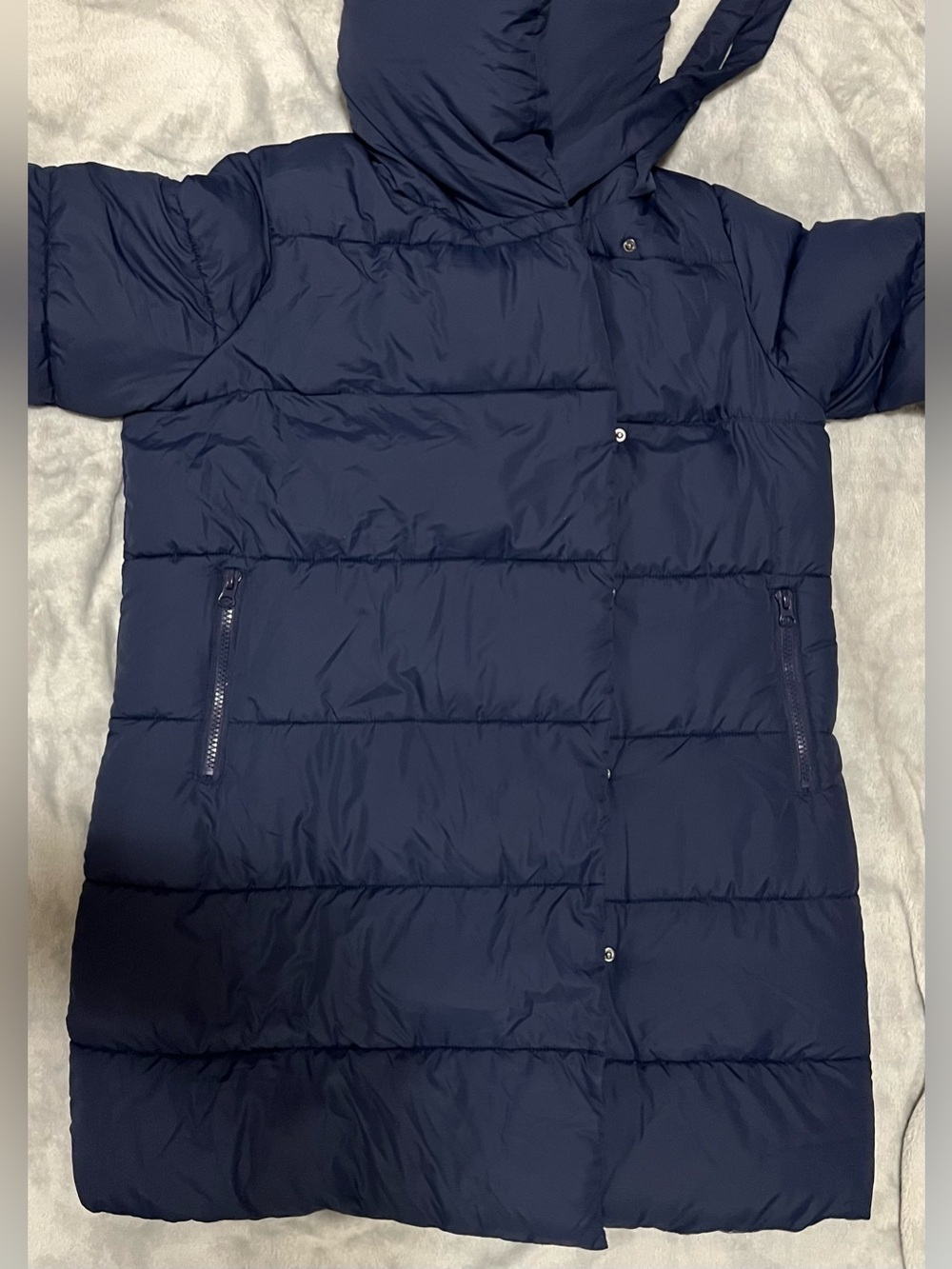 Roaman's Navy Long Puffer Coat with High Collar - Picture 7 of 13